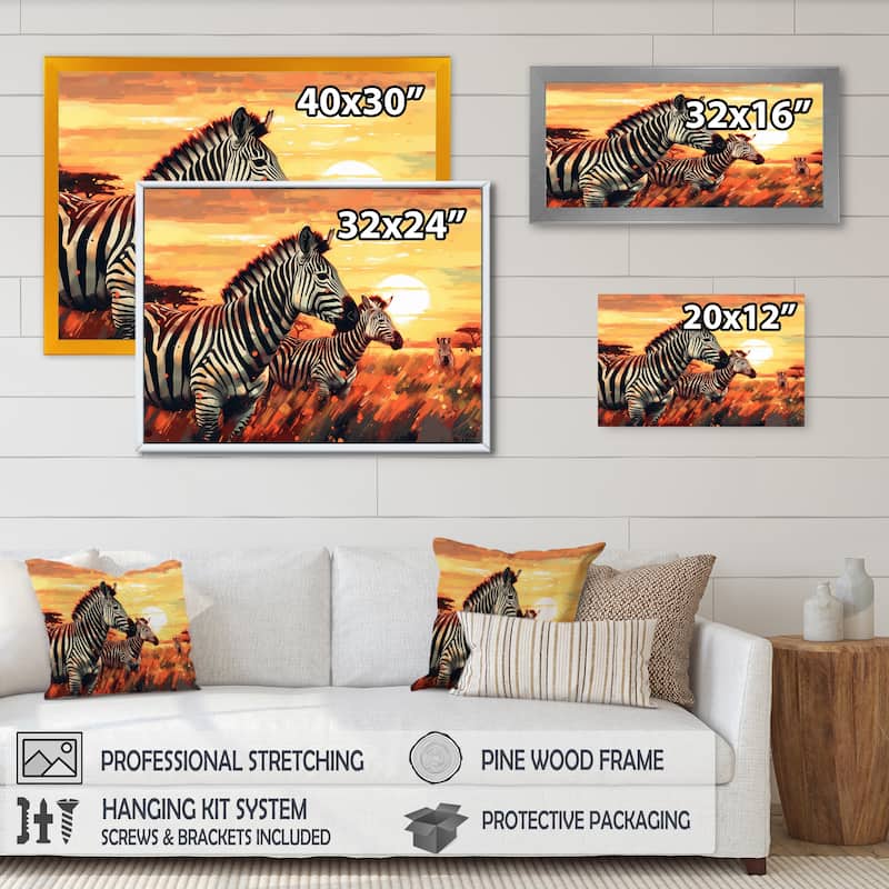 Designart "Orange African Zebra Safari I" Animals Elephant Framed Wall